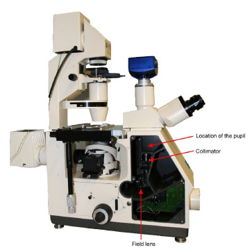 Axiovert 35 顯微鏡,取下側蓋可進入瞳孔